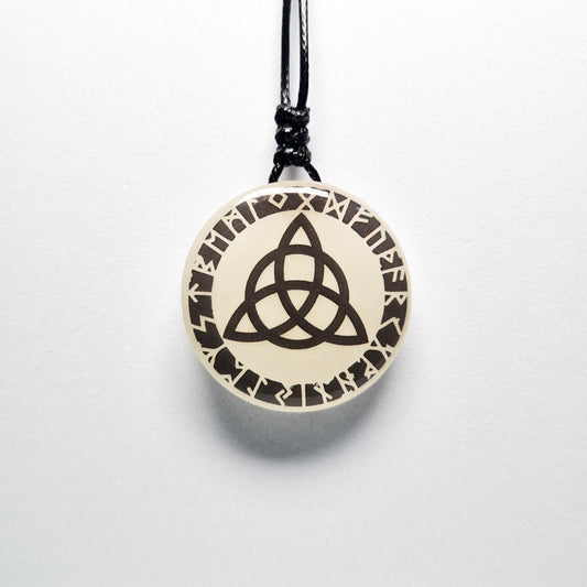 Vikings Inspires Celtic Knot with Runes Blue Glow in Dark Resin Pendant