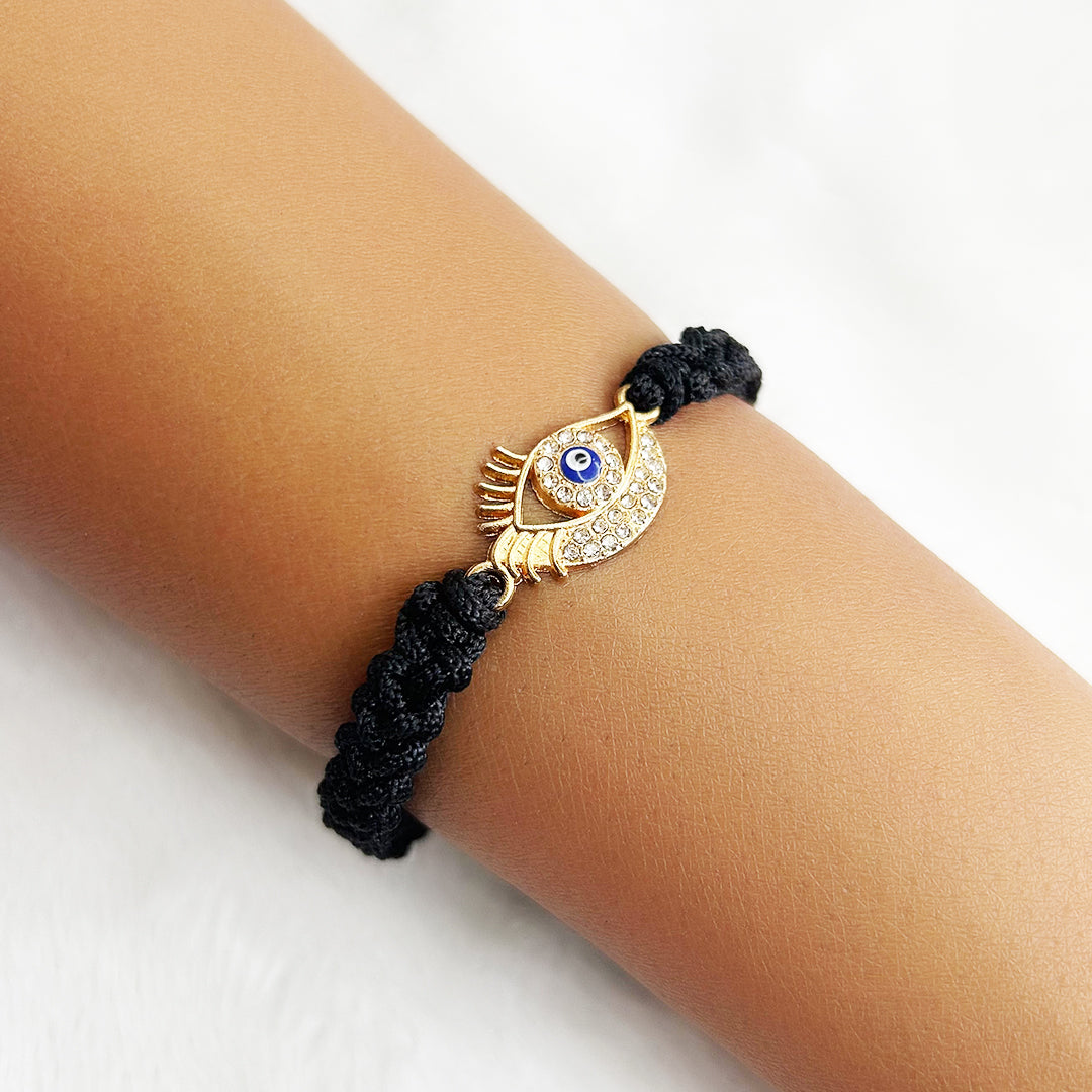 Evil Eye Bead with Eye Brow Knotted Cord Bracelet