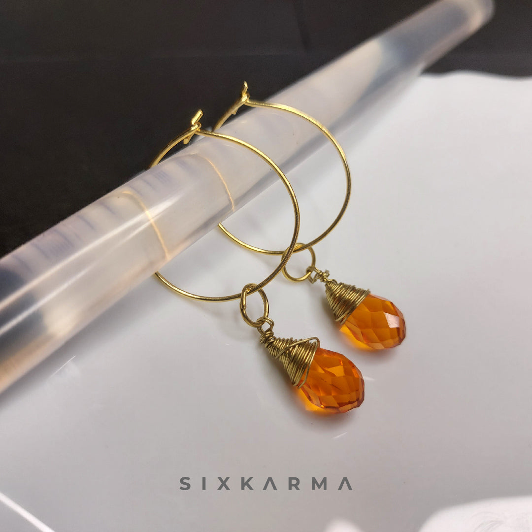 Orange Drop Gold Wire Wrapped Minimal Earring | Six Karma | India