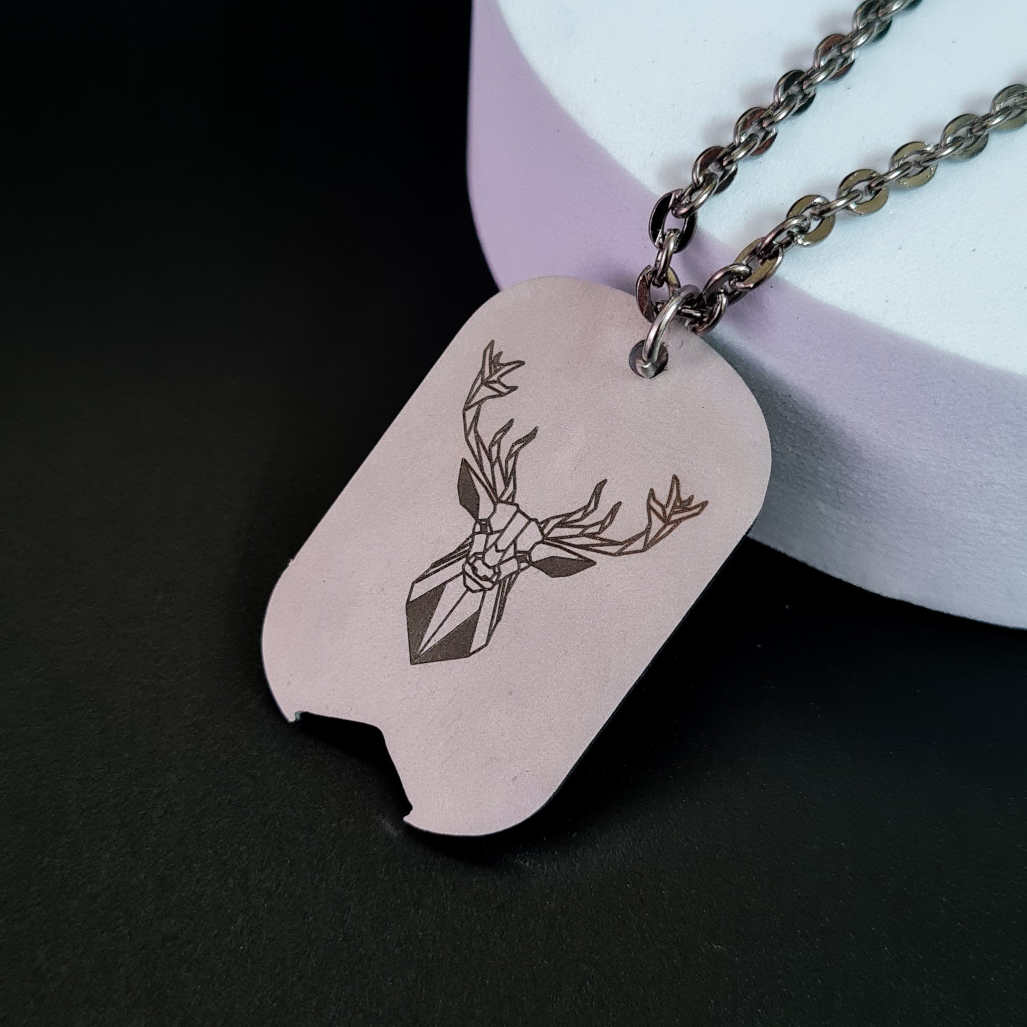 Geometrical Deer Laser Engraved Stainless Steel Spirit Animal Men's Pendant
