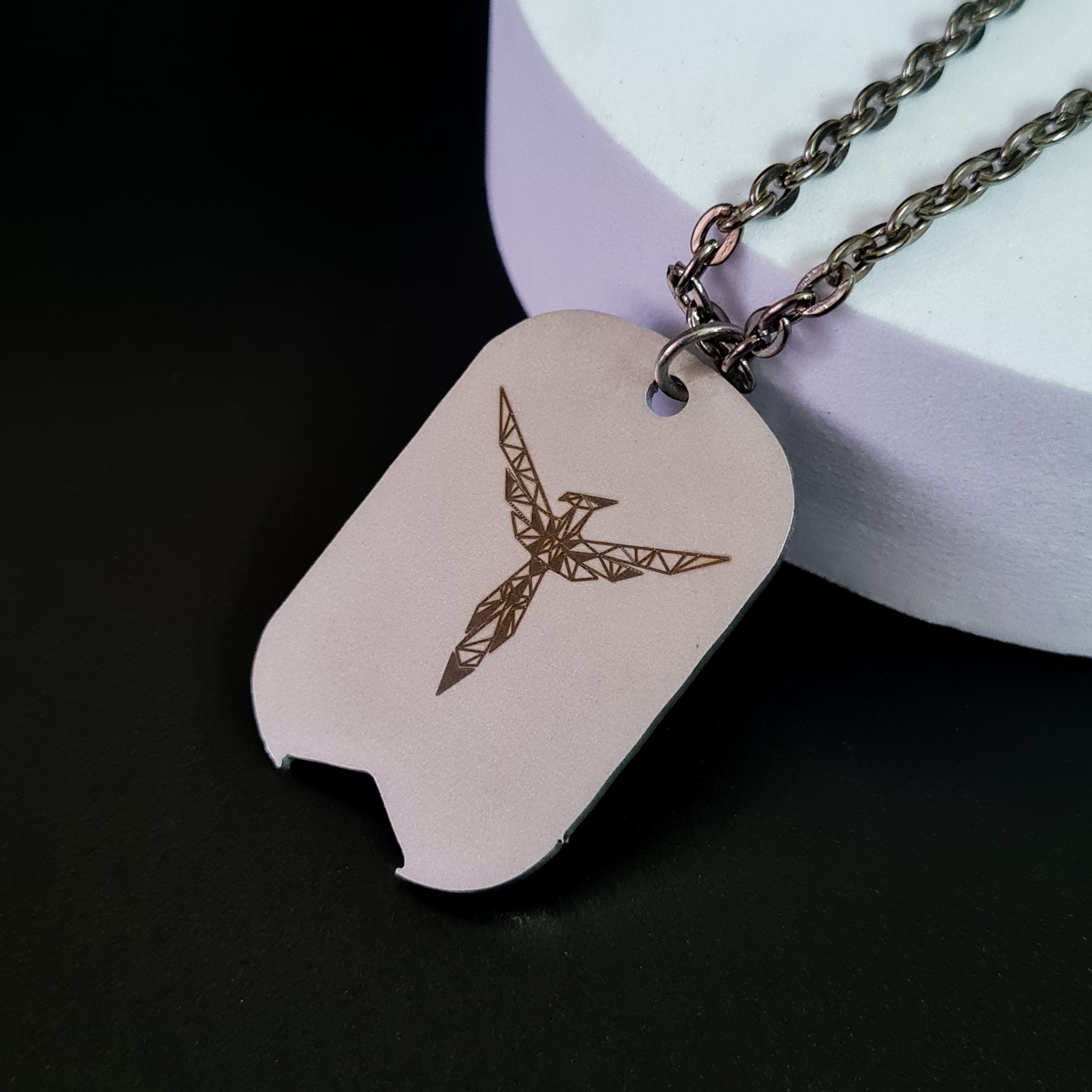Geometrical Phoenix Laser Engraved Stainless Steel Spirit Animal Men's Pendant