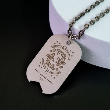 Pisces Laser Engraved Stainless Steel Zodiac Men's Pendant