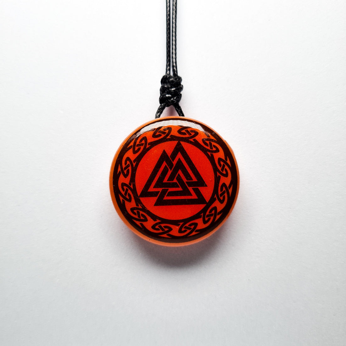Valknut with Circular Border Vikings Red Glow in Dark Resin Handcrafted Pendant