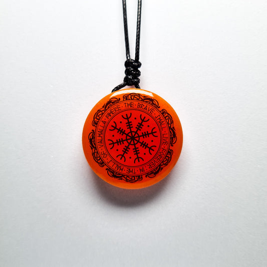 Helm of Awe with Dragon Border Vikings Red Glow in Dark Resin Handcrafted Pendant