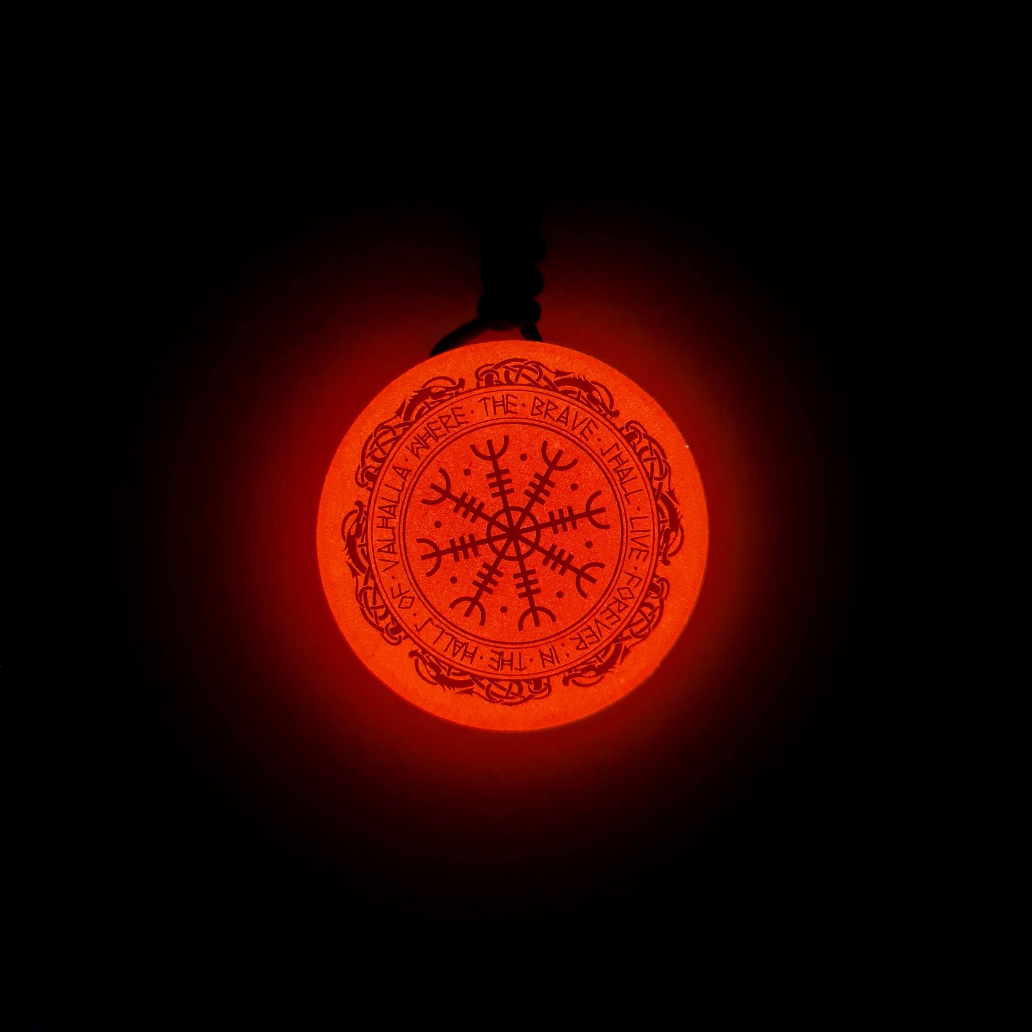 Helm of Awe with Dragon Border Vikings Red Glow in Dark Resin Handcrafted Pendant