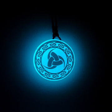 Triple Horn of Odin with Circular Pattern Vikings Blue Glow in Dark Resin Handcrafted Pendant