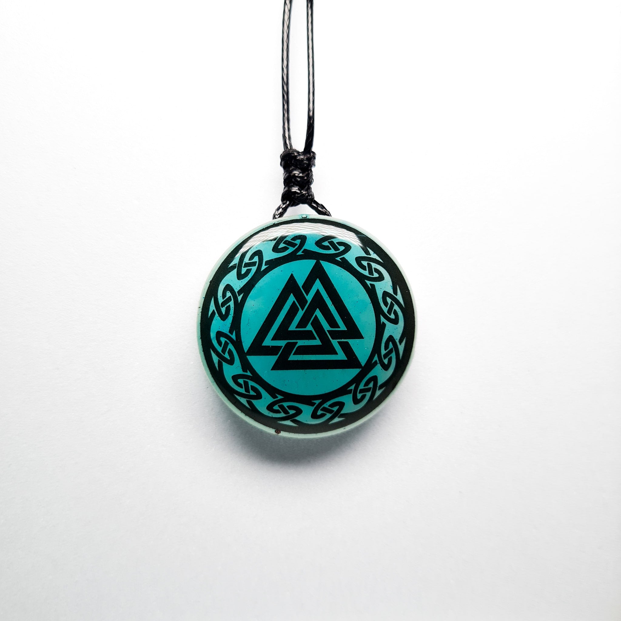 Valknut with Circular Border Vikings Blue Glow in Dark Resin Handcrafted Pendant
