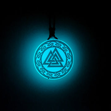 Valknut with Circular Border Vikings Blue Glow in Dark Resin Handcrafted Pendant