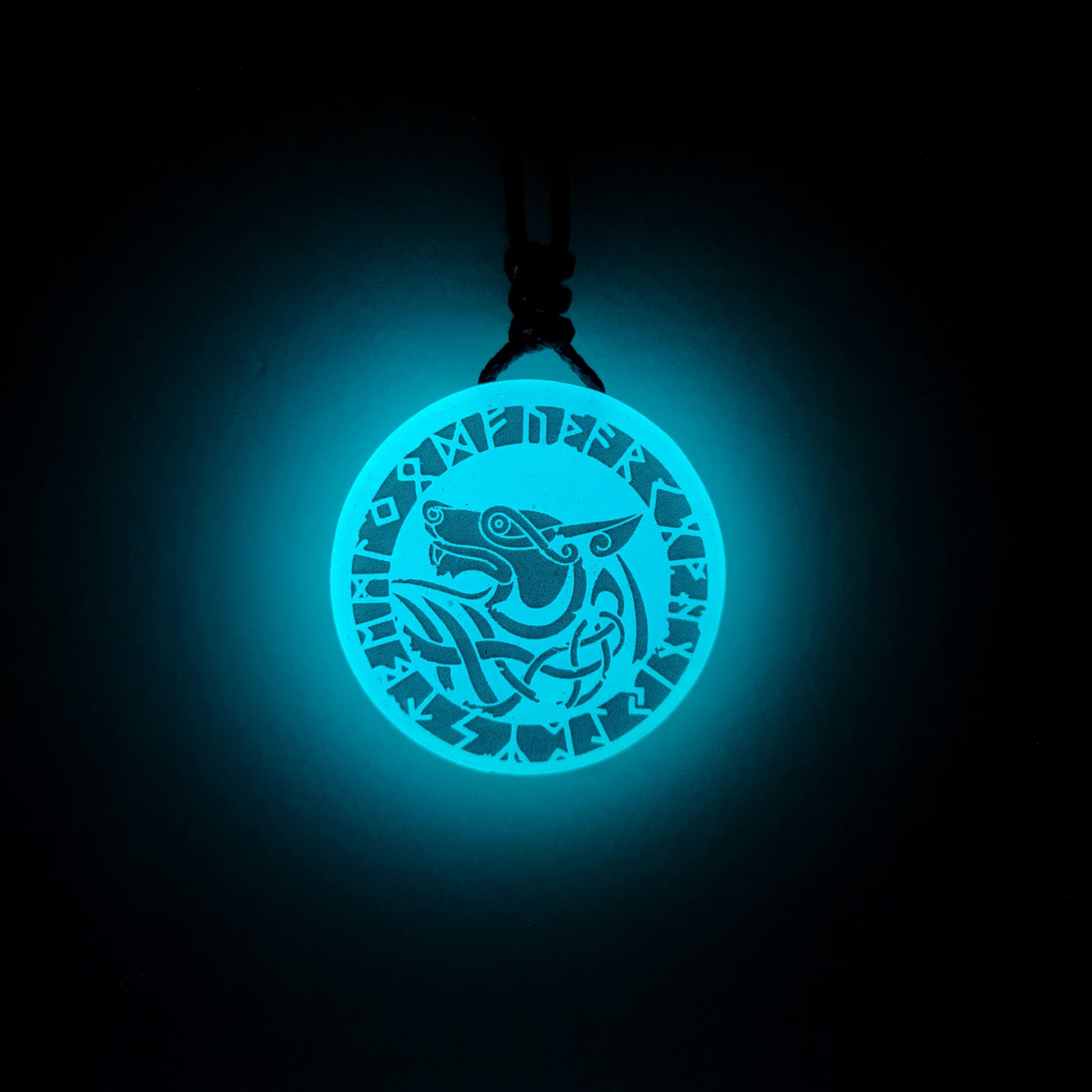 Wolves Vikings Blue Glow in Dark Resin Handcrafted Pendant