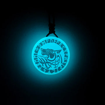 Wolves Vikings Blue Glow in Dark Resin Handcrafted Pendant