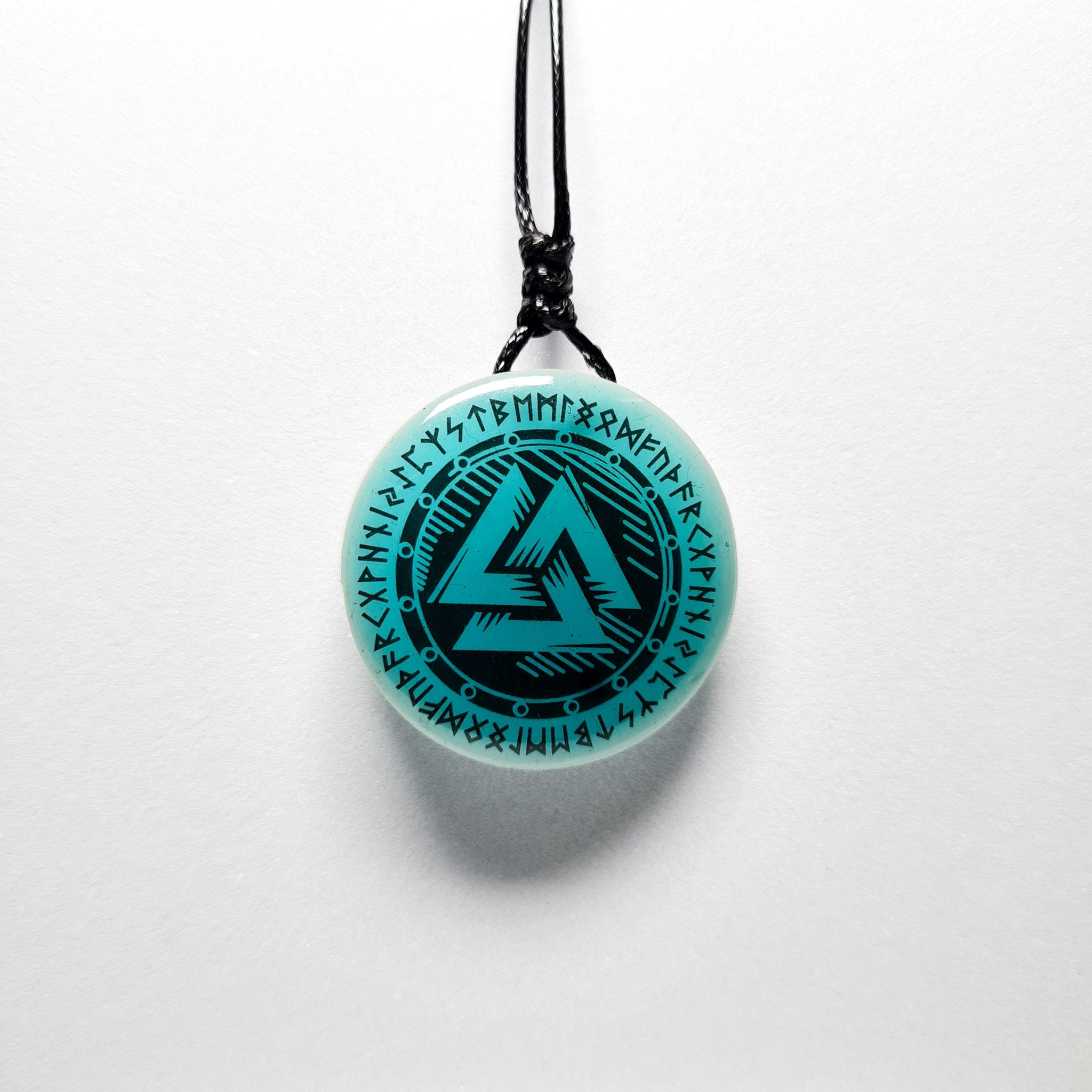 Valknut with Runes Vikings Blue Glow in Dark Resin Handcrafted Pendant