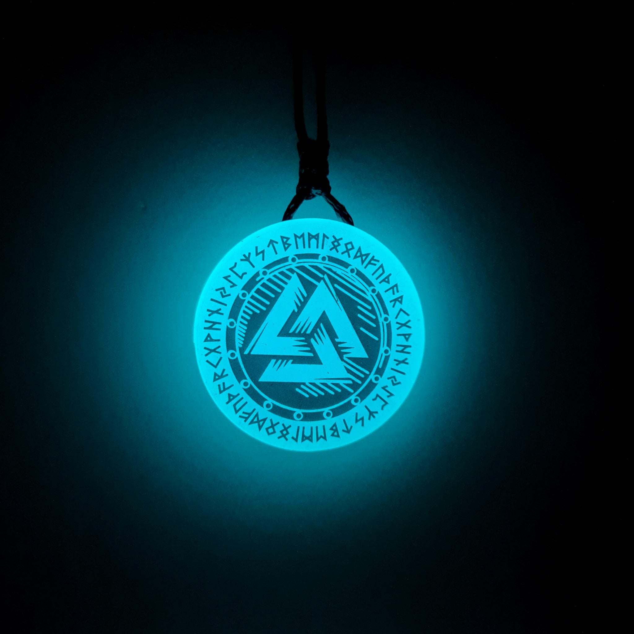 Valknut with Runes Vikings Blue Glow in Dark Resin Handcrafted Pendant