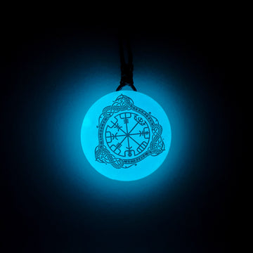 Vegvisir (Viking compass) with Dragon Knot Vikings Blue Glow in Dark Resin Handcrafted Pendant