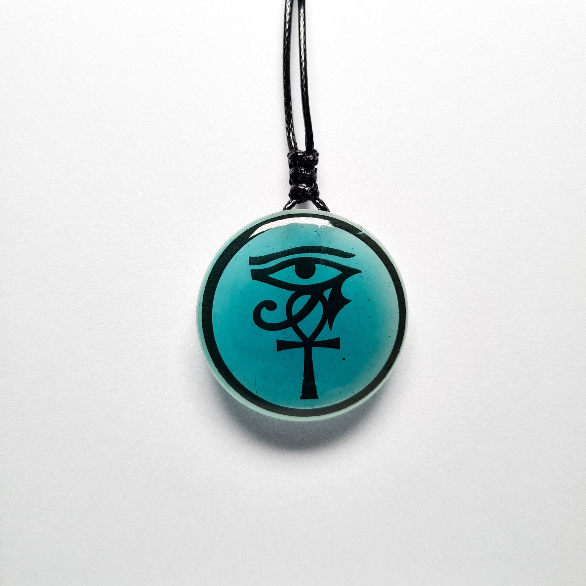 Ankh and Eye of Horus Egyptian Symbol Blue Glow in Dark Resin Handcrafted Pendant