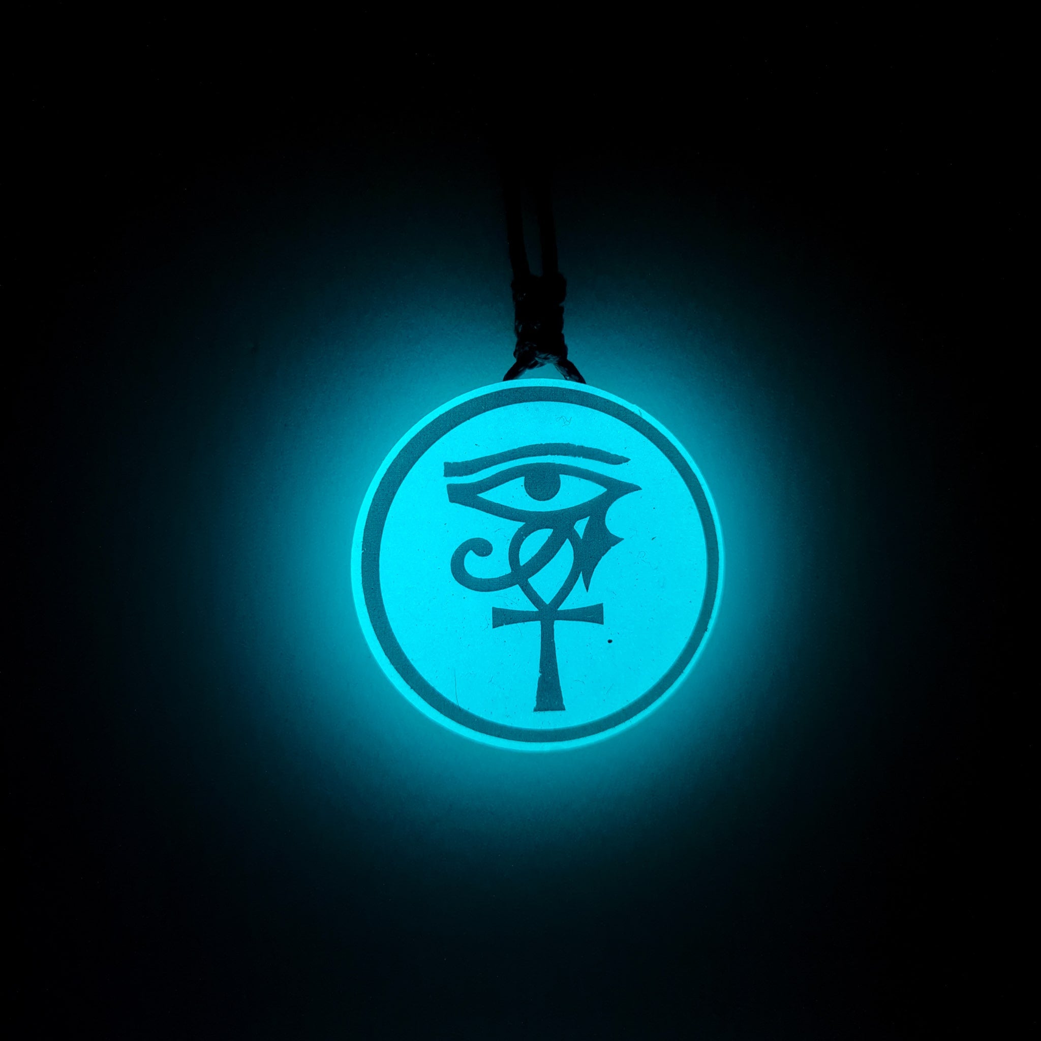 Ankh and Eye of Horus Egyptian Symbol Blue Glow in Dark Resin Handcrafted Pendant