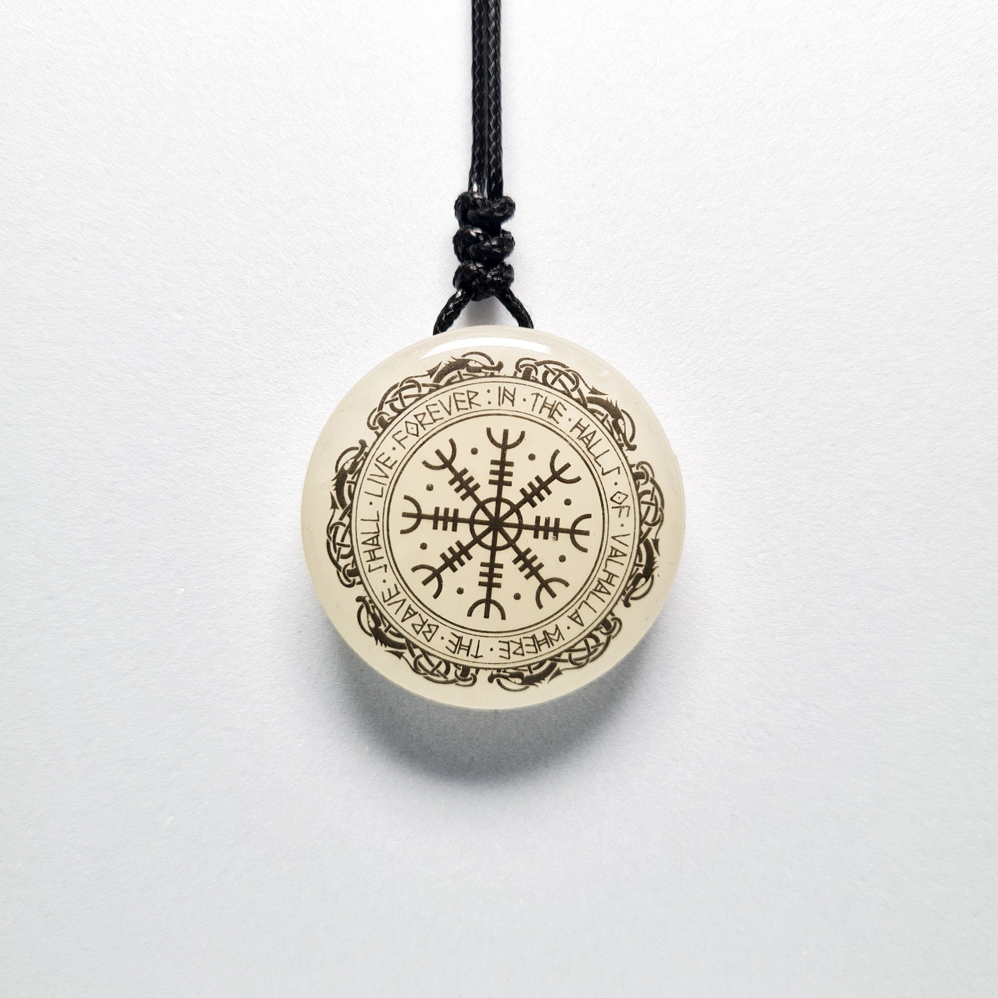 Helm of Awe with Dragon Border Vikings Blue Glow in Dark Resin Handcrafted Pendant