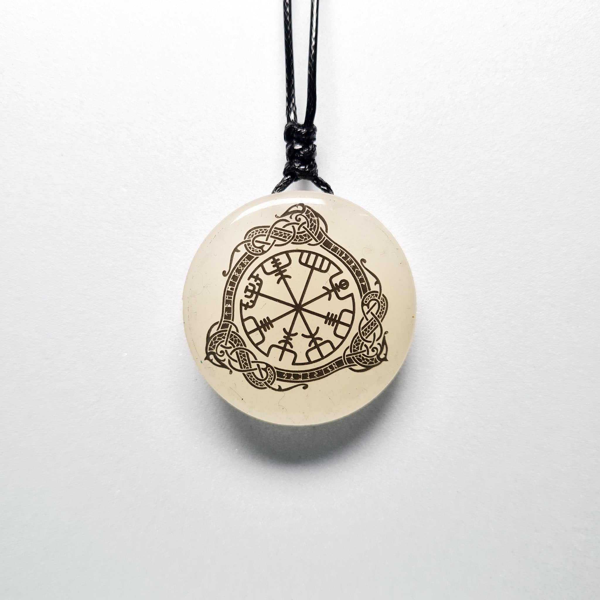 Vegvisir (Viking compass) with Dragon Knot Vikings Blue Glow in Dark Resin Handcrafted Pendant
