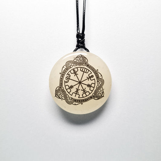 Vegvisir (Viking compass) with Dragon Knot Vikings Blue Glow in Dark Resin Handcrafted Pendant