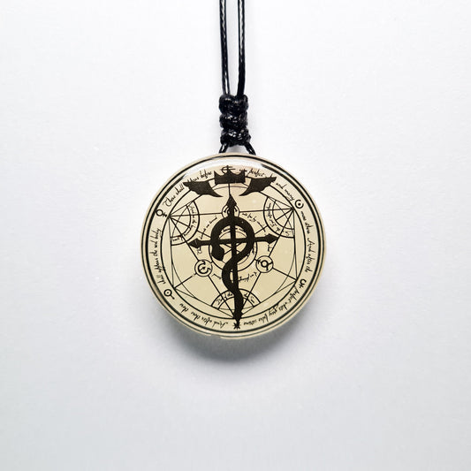 Fullmetal Alchemy Inspired Transmutation Circle with Flamel Green Glow in Dark Resin Pendant