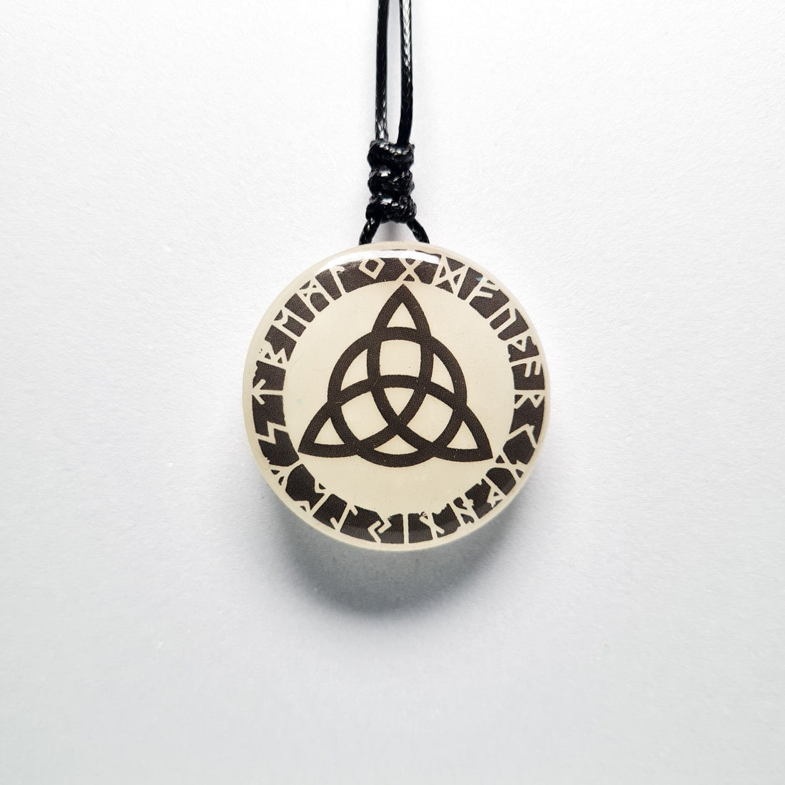 Vikings Inspires Celtic Knot with Runes Blue Glow in Dark Resin Pendant