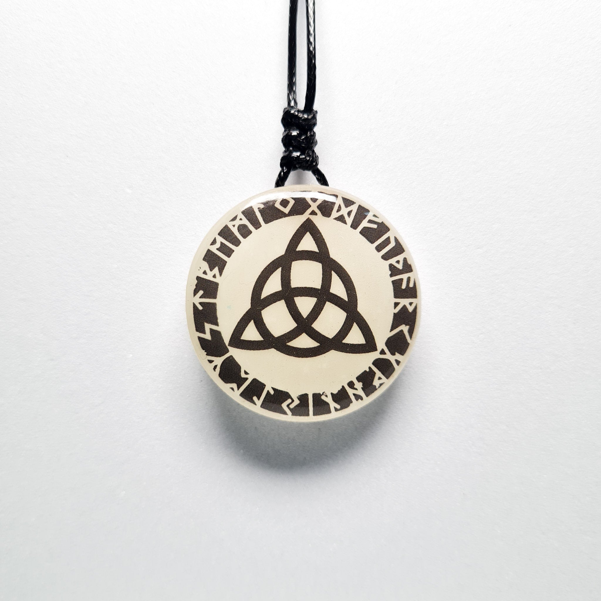 Vikings Inspires Celtic Knot with Runes Blue Glow in Dark Resin Pendant