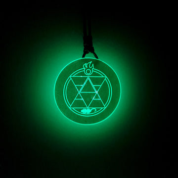 Fullmetal Alchemy Inspired Roy's-Transmutation-Circle Green Glow in Dark Resin Pendant