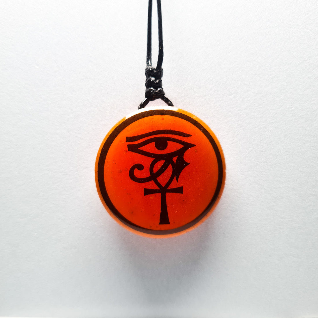 Ankh and Eye of Horus Egyptian Symbol Red Glow in Dark Resin Handcrafted Pendant