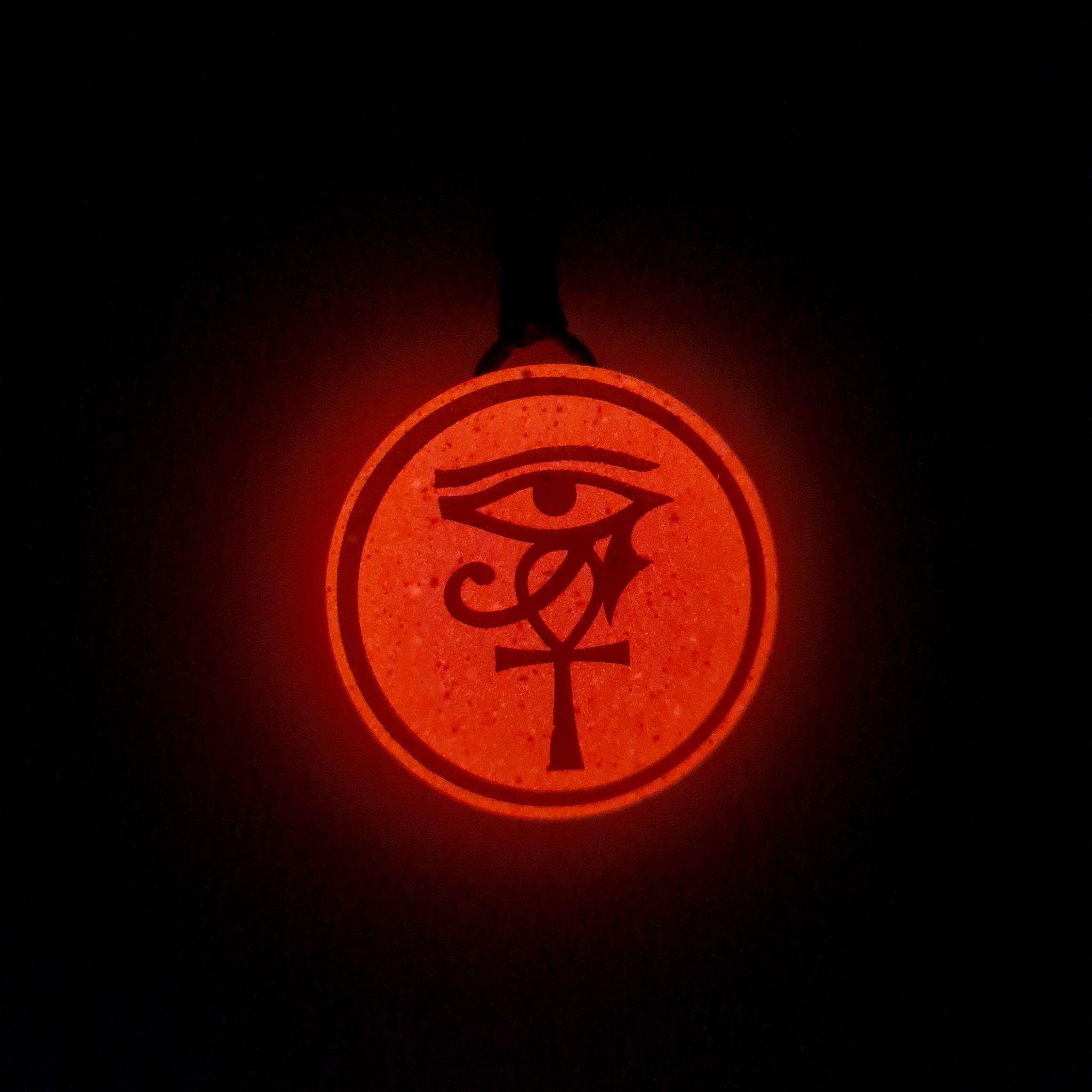Ankh and Eye of Horus Egyptian Symbol Red Glow in Dark Resin Handcrafted Pendant