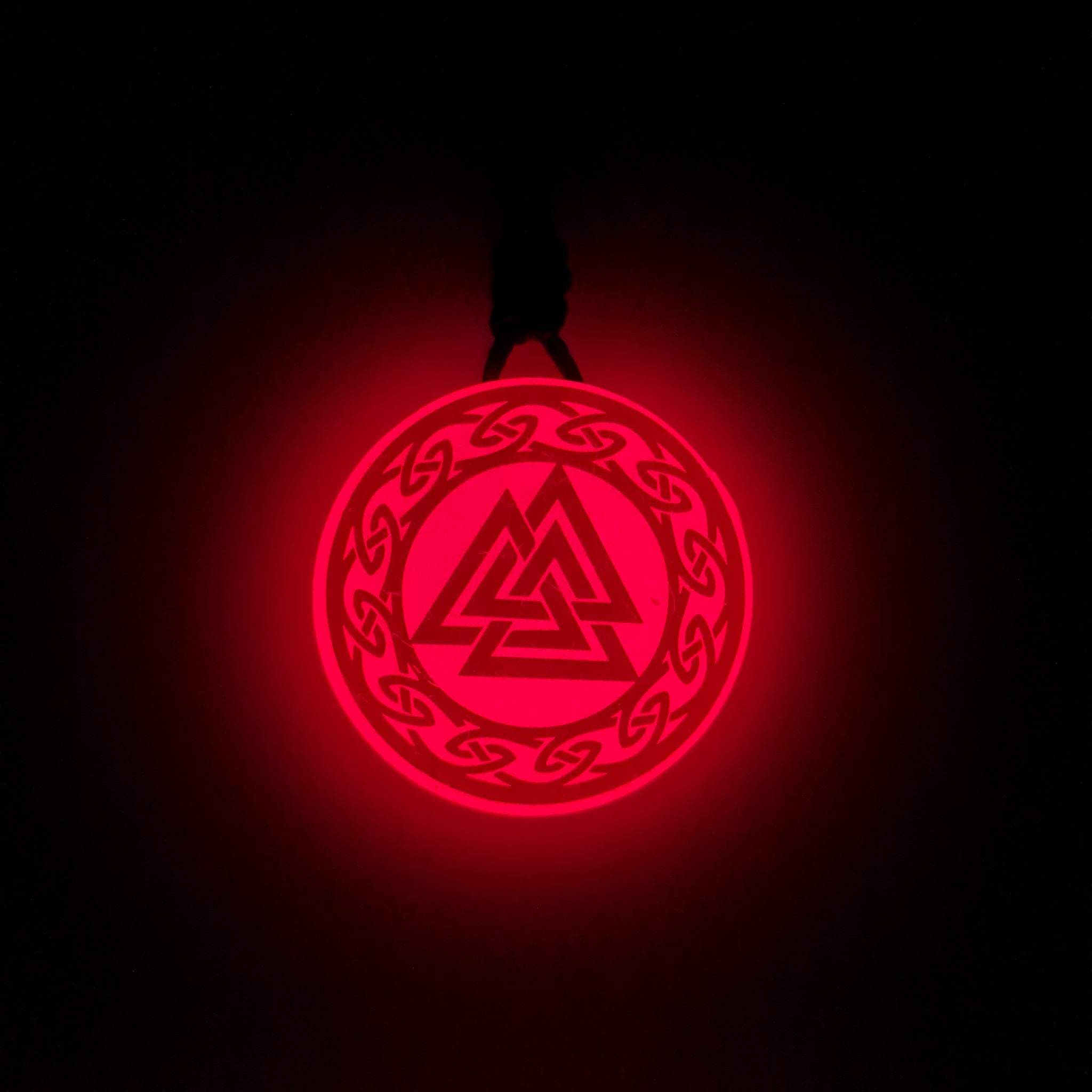 Valknut with Circular Border Vikings Red Glow in Dark Resin Handcrafted Pendant