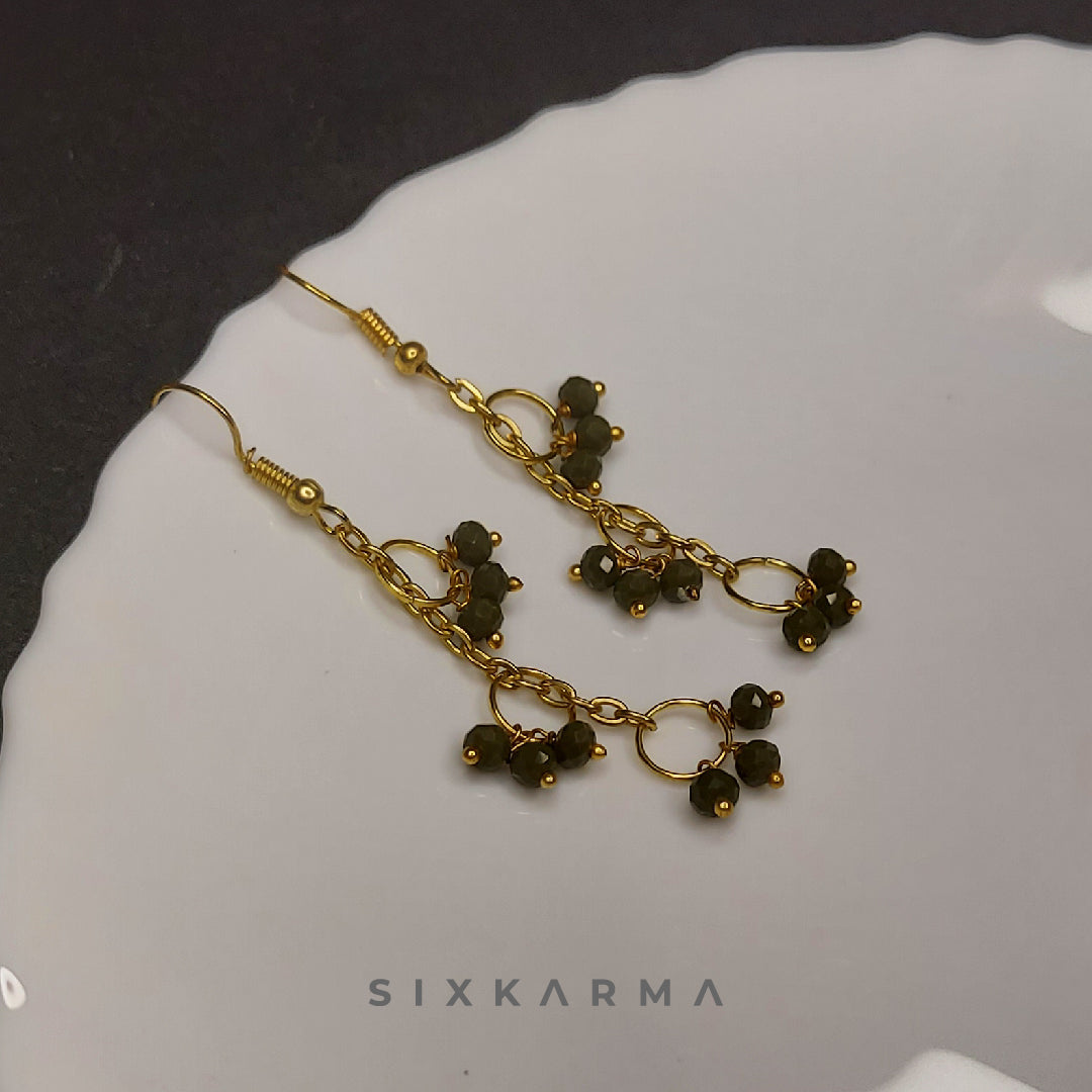 Olive Green Loreals Crystal Gold Blush Earring | Six Karma | India