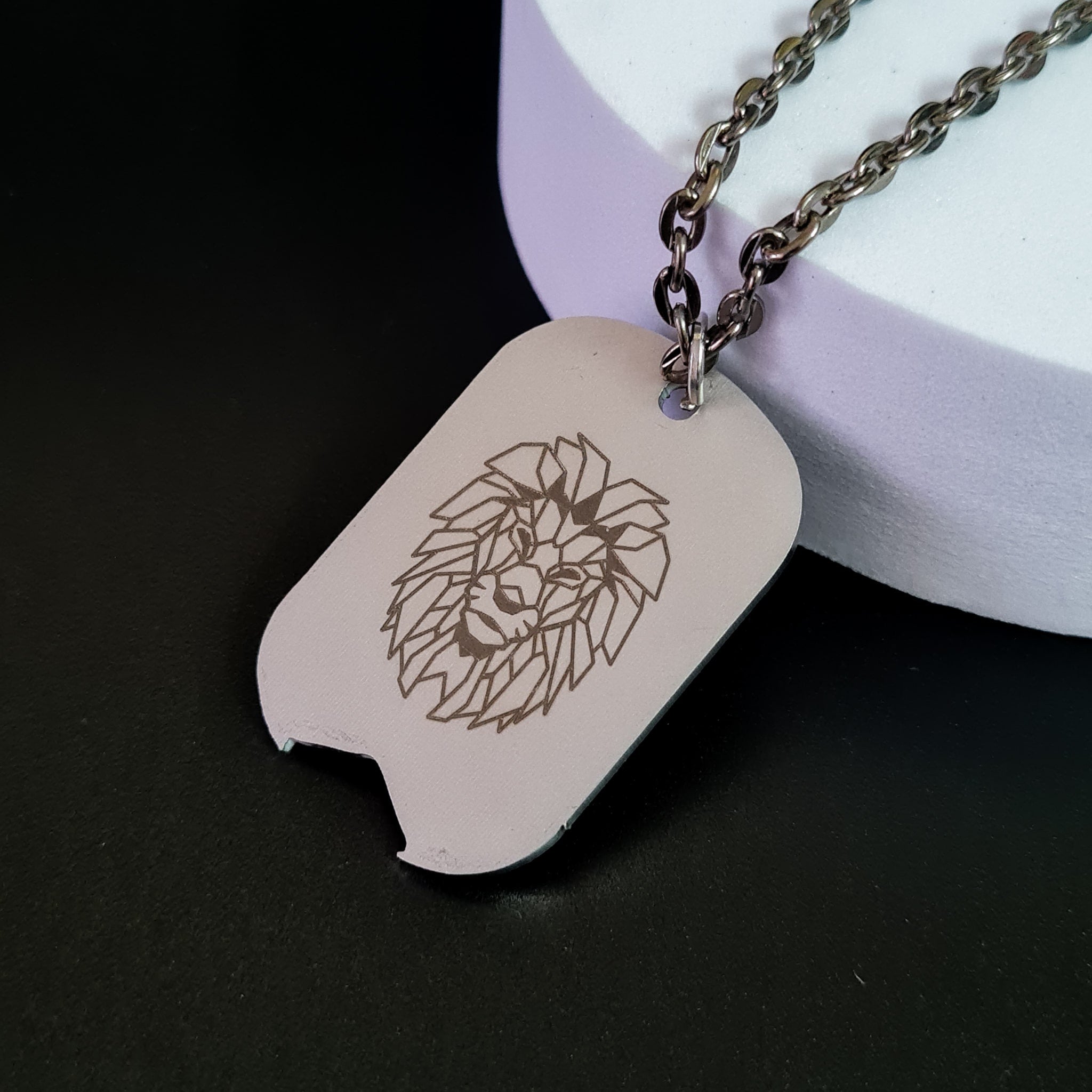 Geometrical Lion Laser Engraved Stainless Steel Spirit Animal Men's Pendant