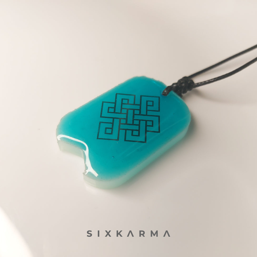 Endless Knot ( Karma Symbol ) Vikings Blue Glow in Dark Resin Handcrafted Pendant  | Six Karma | India