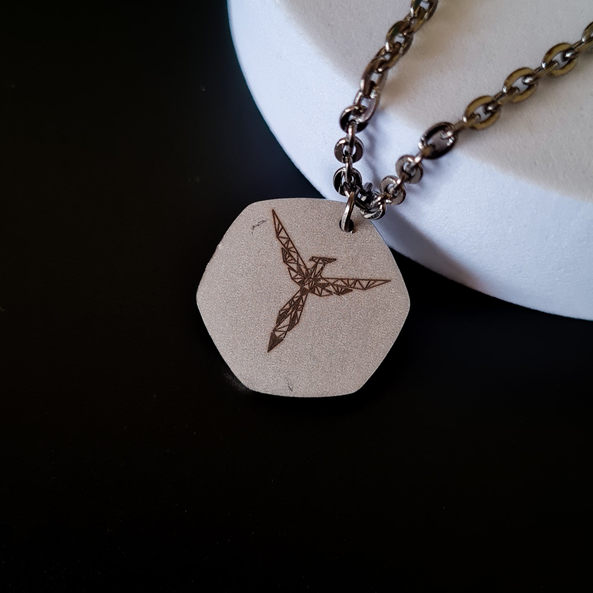 Geometrical Phoenix Laser Engraved Stainless Steel Women's Pendant