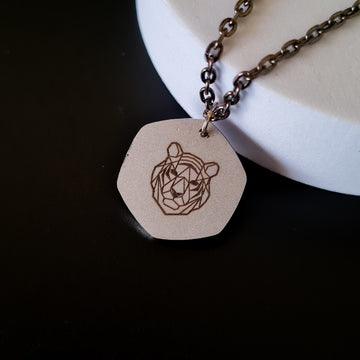 Geometrical Tiger Laser Engraved Stainless Steel Women's Pendant